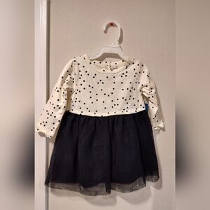 Gerber, Polka Dot Black & Cream Dress, Size 12 Months.